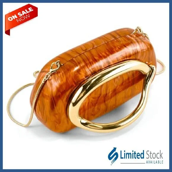 PU Leather Evening Clutch with Chain Handle, Magnetic Closure, 7.5x3x4.3 Inches - Picture 3 of 8